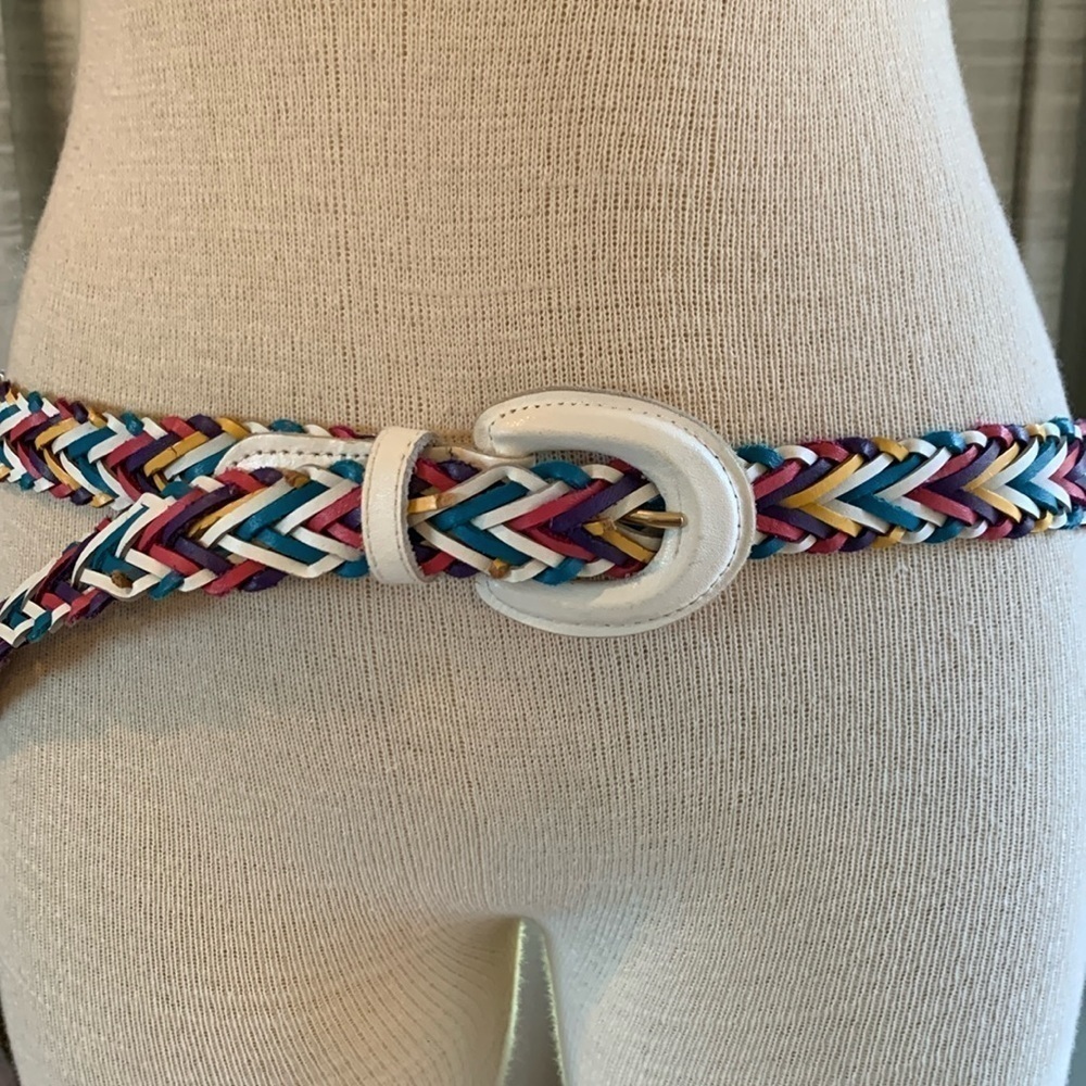 Genuine leather XL braided woven multi colored belt